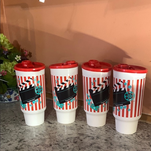 Red and White Striped Movie Theme Tumblers - Picture 1 of 3